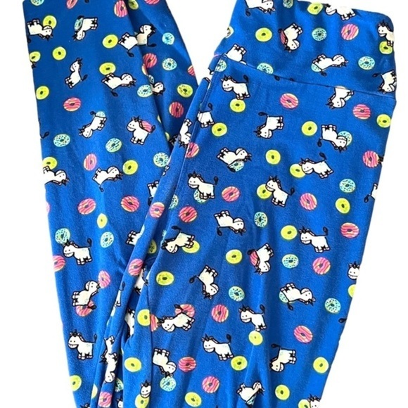 LuLaRoe Royal Blue Leggings with Unicorns & Sprinkled Donuts One-Size 0-12 - Picture 1 of 5